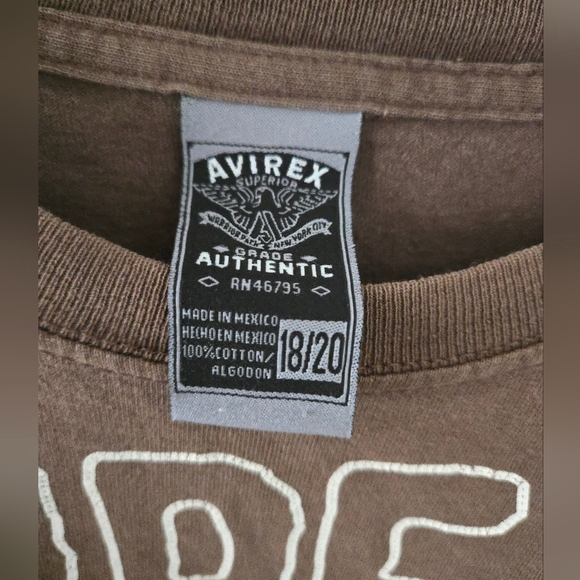 Vintage Avirex T Shirt Mens Large 18/20 Brown Y2K Hip Jop Urban Naturally Distre - Picture 3 of 6